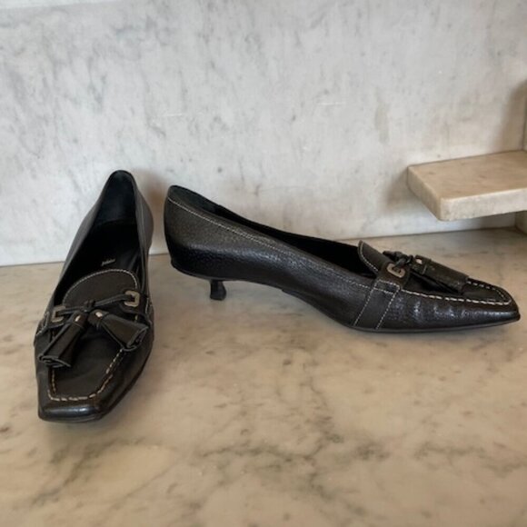 PRADA Tassel Kitten Heel Black Vintage Pumps 37 1/2 - Picture 3 of 17